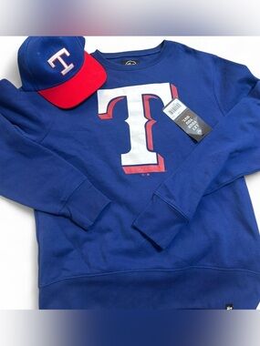 47 Men’s Royal Blue Texas Rangers Crewneck Pullover with White & Red Logo